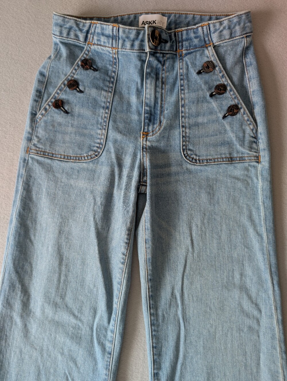 ASKK NY Brickhouse Wide Leg High Waist Button Accent Denim Trouser Jeans Sz 25 image 4